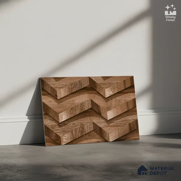 3D Wall Tile TL 01648 C Dark Dark Brown 18 x 12 inch Glossy Finish Ceramic Wall Tile - 6 mm