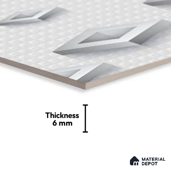 TL 01632 A Light Silver White 18 x 12 inch Glossy Finish Ceramic Wall Tile - 6 mm