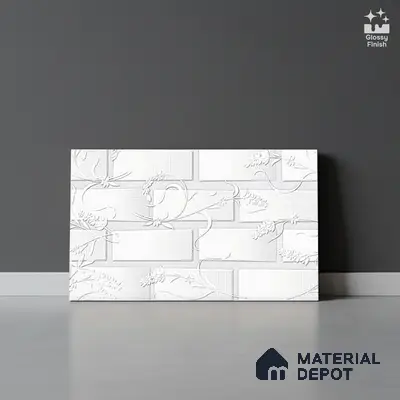 Patterned Wall Tile TL 01645 A Light Whitish White 18 x 12 inch Glossy Finish Ceramic Tile - 6 mm