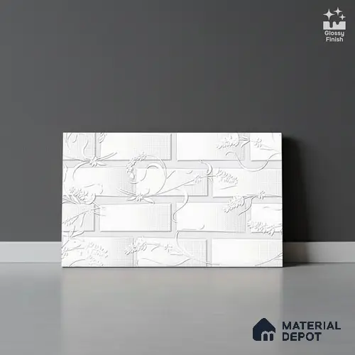 Patterned Wall Tile TL 01645 A Light Whitish White 18 x 12 inch Glossy Finish Ceramic Tile - 6 mm