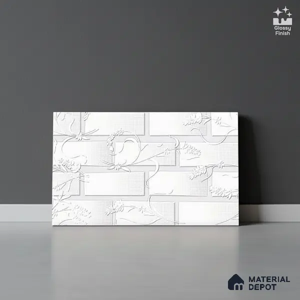 Patterned Wall Tile TL 01645 A Light Whitish White 18 x 12 inch Glossy Finish Ceramic Tile - 6 mm
