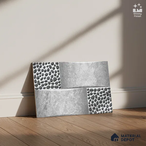 TL 01658 Stone Grey 18 x 12 inch Glossy Finish Ceramic Wall Tile - 6 mm (Random)