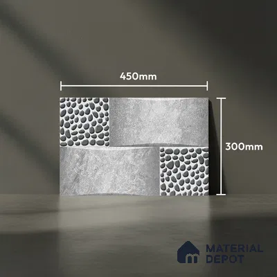 TL 01658 Stone Grey 18 x 12 inch Glossy Finish Ceramic Wall Tile - 6 mm (Random)
