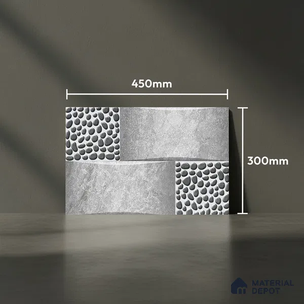TL 01658 Stone Grey 18 x 12 inch Glossy Finish Ceramic Wall Tile - 6 mm (Random)