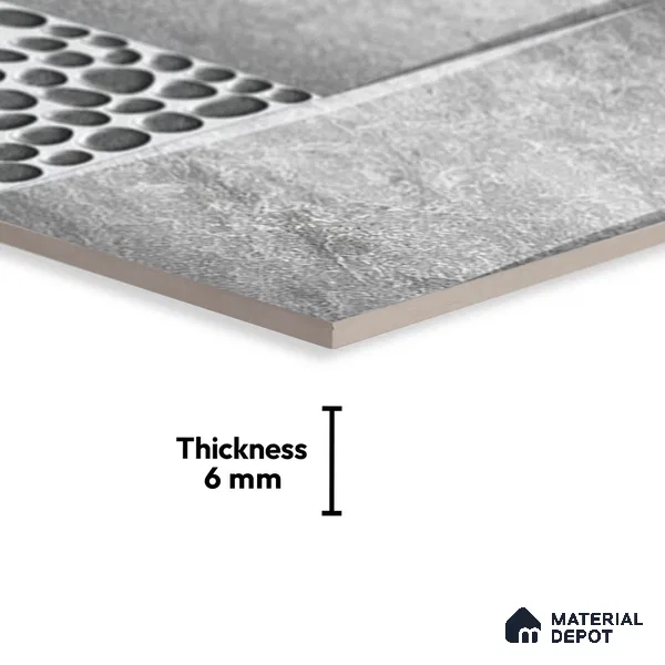 TL 01658 Stone Grey 18 x 12 inch Glossy Finish Ceramic Wall Tile - 6 mm (Random)