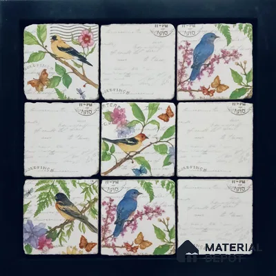 Handmade Third Fired Tumbled Tile TL 12992 Vintage Aviary 97x97 mm Glazed Matte Finish Vitrified Mutipurpose Wall & Floor English Series Tile - 9 mm