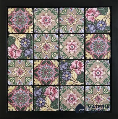 Handmade Third Fired Tumbled Tile TL 12993 Mocha Damask 97x97 mm Glazed Matte Finish Vitrified Mutipurpose Wall & Floor Spanish Series Tile - 9 mm