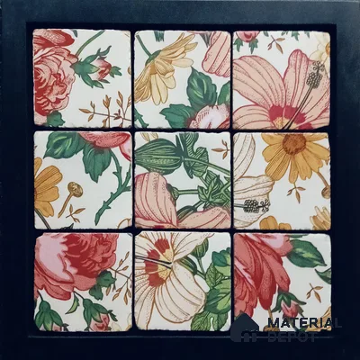 Handmade Third Fired Tumbled Tile TL 12994 Crimson Botanica 97x97 mm Glazed Matte Finish Vitrified Mutipurpose Wall & Floor English Series Tile - 9 mm