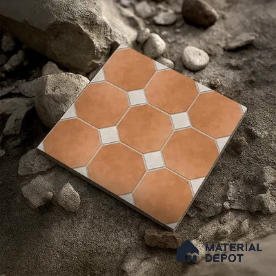 Budget Friendly Hexagonal Look Value for Money Parking Rosy Brown Floor Tile 16 x 16 inch | TL 00599 | Vitrified Matte Finish Tile - 12 mm | Suitable For Parking, Bathroom, Balcony & Terrace | Pattern Alignment May Vary | 2-3 mm Spacer is Mandatory