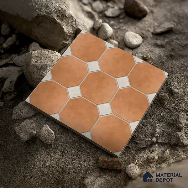Budget Friendly Hexagonal Look Value for Money Parking Rosy Brown Floor Tile 16 x 16 inch | TL 00599 | Vitrified Matte Finish Tile - 12 mm | Suitable For Parking, Bathroom, Balcony & Terrace | Pattern Alignment May Vary | 2-3 mm Spacer is Mandatory