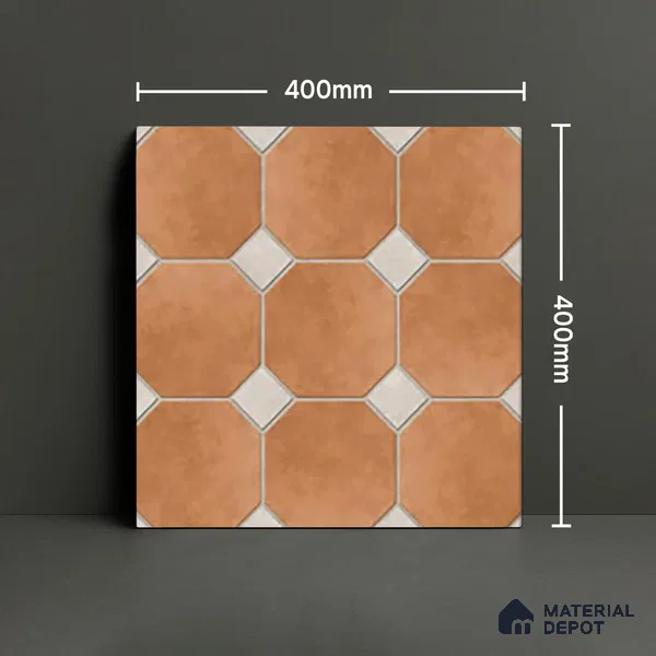 Budget Friendly Hexagonal Look Value for Money Parking Rosy Brown Floor Tile 16 x 16 inch | TL 00599 | Vitrified Matte Finish Tile - 12 mm | Suitable For Parking, Bathroom, Balcony & Terrace | Pattern Alignment May Vary | 2-3 mm Spacer is Mandatory