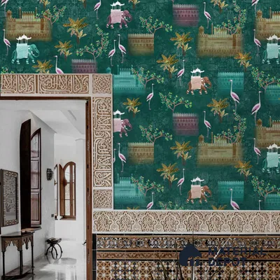 Royal Garden, an Indian Scenic Wallpaper Sukoon Series Handmade Nature Design (Customised Size Wallpaper)