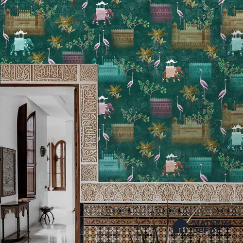 Royal Garden, an Indian Scenic Wallpaper Sukoon Series Handmade Nature Design (Customised Size Wallpaper)