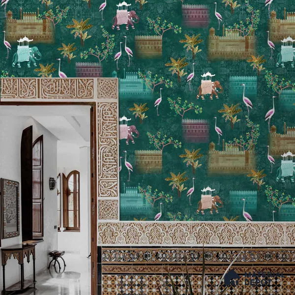 Royal Garden, an Indian Scenic Wallpaper Sukoon Series Handmade Nature Design (Customised Size Wallpaper)
