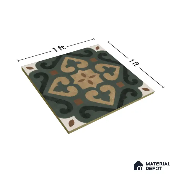 Moroccan Wall & Floor Tile TL 04206 Cielo Green 1 ft x 1 ft Sugar Matte Finish Vitrified Tile - 9 mm | Suitable for Bathroom, Kitchen, Balcony | Please Expect a Slight Variation of Pattern