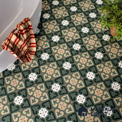 Moroccan Wall & Floor Tile TL 04206 Cielo Green 1 ft x 1 ft Sugar Matte Finish Vitrified Tile - 9 mm | Suitable for Bathroom, Kitchen,  Balcony | Please Expect a Slight Variation of Pattern
