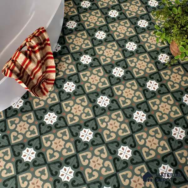 Moroccan Wall & Floor Tile TL 04206 Cielo Green 1 ft x 1 ft Sugar Matte Finish Vitrified Tile - 9 mm | Suitable for Bathroom, Kitchen, Balcony | Please Expect a Slight Variation of Pattern