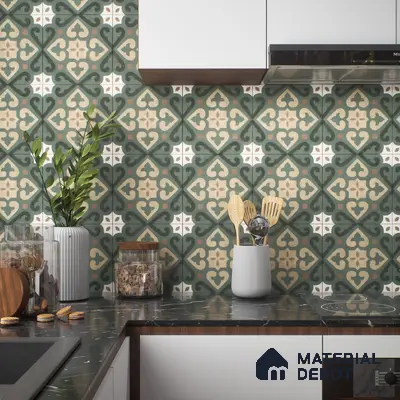 Moroccan Wall & Floor Tile TL 04206 Cielo Green 1 ft x 1 ft Sugar Matte Finish Vitrified Tile - 9 mm | Suitable for Bathroom, Kitchen,  Balcony | Please Expect a Slight Variation of Pattern