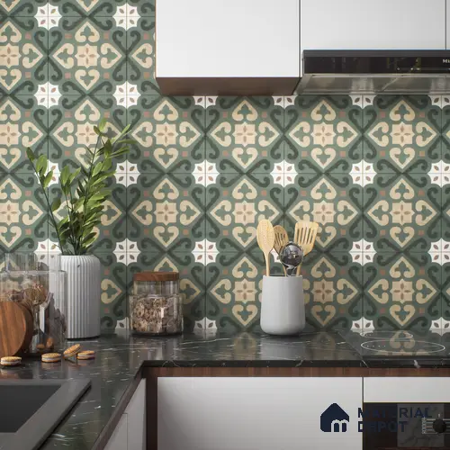 Moroccan Wall & Floor Tile TL 04206 Cielo Green 1 ft x 1 ft Sugar Matte Finish Vitrified Tile - 9 mm | Suitable for Bathroom, Kitchen, Balcony | Please Expect a Slight Variation of Pattern