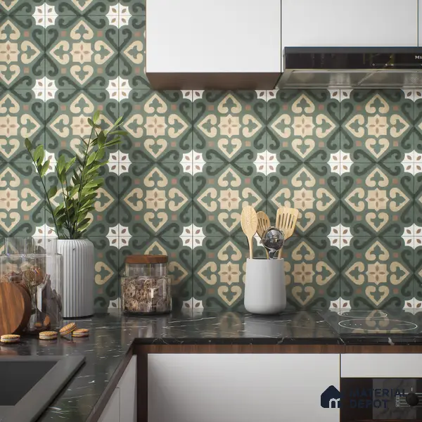 Moroccan Wall & Floor Tile TL 04206 Cielo Green 1 ft x 1 ft Sugar Matte Finish Vitrified Tile - 9 mm | Suitable for Bathroom, Kitchen, Balcony | Please Expect a Slight Variation of Pattern
