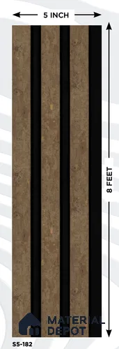 Brown Wooden Louver S5 182 8 ft x 4.9 inch Charcoal Panel - 12 mm | Suitable for Feature Wall, TV Unit & Living Room | Width is Subjected to 5% Variation