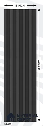 Grey Plain Colour Louver S5 183 8 ft x 4.9 inch Charcoal Panel - 12 mm | Suitable for Feature Wall, TV Unit & Living Room | Width is Subjected to 5% Variation