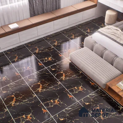 TL 01012 Sagon Black 1200x600 mm High Gloss Finish Vitrified Wall & Floor Tile - 9 mm
