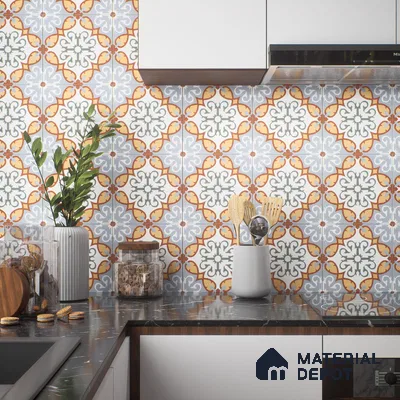 Moroccan Wall & Floor Tile TL 04956 Marrakech Ebony Batiste 1 ft x 1 ft Ceramic Matte Finish - 9 mm | Suitable for Bathroom, Kitchen, Balcony | Please Expect a Slight Variation of Pattern (Sample)