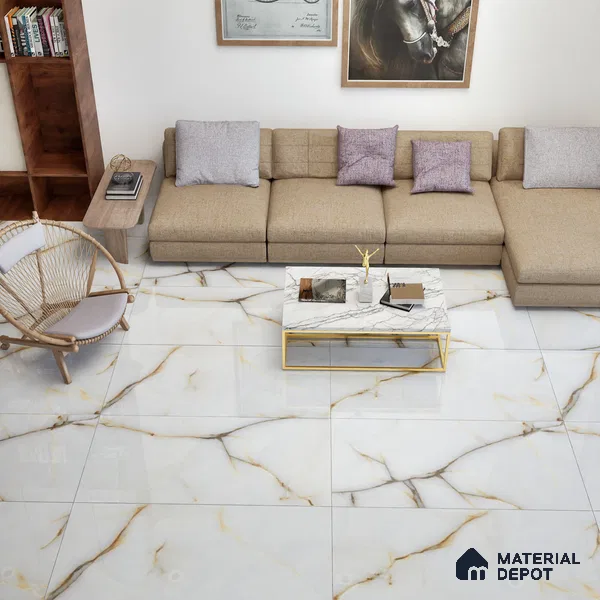 Marble Floor & Wall Tile TL 02217 Sapphire White 4 ft x 2 ft Glossy Finish Vitrified Tile - 9 mm (Random 5)