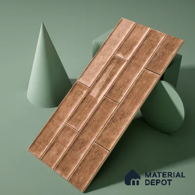 Faux Subway Wall Tile TL 04685 B Brick Solara Dun Brown 2 ft x 1 ft Ceramic Glossy Finish - 9 mm | Suitable For Kitchen, Bathroom Walls and Backsplashes | Please Expect a Slight Variation of Pattern (Sample)
