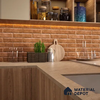 Faux Subway Wall Tile TL 04685 B Brick Solara Dun Brown 2 ft x 1 ft Ceramic Glossy Finish - 9 mm | Suitable For Kitchen, Bathroom Walls and Backsplashes | Please Expect a Slight Variation of Pattern (Sample)