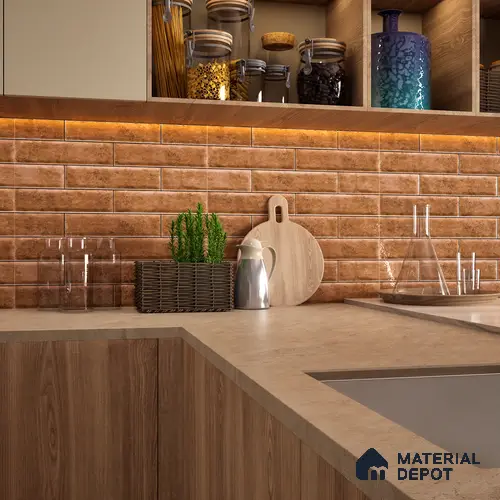 Faux Subway Wall Tile TL 04685 B Brick Solara Dun Brown 2 ft x 1 ft Ceramic Glossy Finish - 9 mm | Suitable For Kitchen, Bathroom Walls and Backsplashes | Please Expect a Slight Variation of Pattern