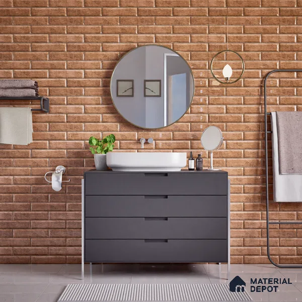 Faux Subway Wall Tile TL 04685 B Brick Solara Dun Brown 2 ft x 1 ft Ceramic Glossy Finish - 9 mm | Suitable For Kitchen, Bathroom Walls and Backsplashes | Please Expect a Slight Variation of Pattern (Sample)