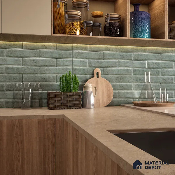 Faux Subway Wall Tile TL 04685 C Brick Solara Cove Blue 2 ft x 1 ft Ceramic Glossy Finish - 9 mm | Suitable For Kitchen, Bathroom Walls and Backsplashes | Please Expect a Slight Variation of Pattern (Sample)