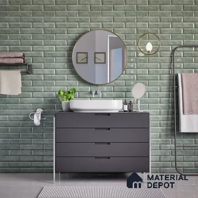 Faux Subway Wall Tile TL 04685 C Brick Solara Cove Blue 2 ft x 1 ft Ceramic Glossy Finish - 9 mm | Suitable For Kitchen, Bathroom Walls and Backsplashes | Please Expect a Slight Variation of Pattern (Sample)