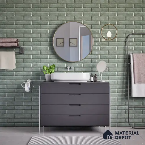 Faux Subway Wall Tile TL 04685 C Brick Solara Cove Blue 2 ft x 1 ft Ceramic Glossy Finish - 9 mm | Suitable For Kitchen, Bathroom Walls and Backsplashes | Please Expect a Slight Variation of Pattern