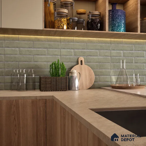 Faux Subway Wall Tile TL 04685 E Brick Solara Emerald Green 2 ft x 1 ft Ceramic Glossy Finish - 9 mm | Suitable For Kitchen, Bathroom Walls and Backsplashes | Please Expect a Slight Variation of Pattern