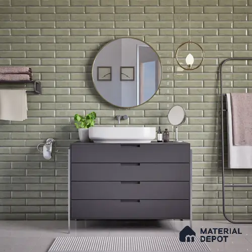 Faux Subway Wall Tile TL 04685 E Brick Solara Emerald Green 2 ft x 1 ft Ceramic Glossy Finish - 9 mm | Suitable For Kitchen, Bathroom Walls and Backsplashes | Please Expect a Slight Variation of Pattern
