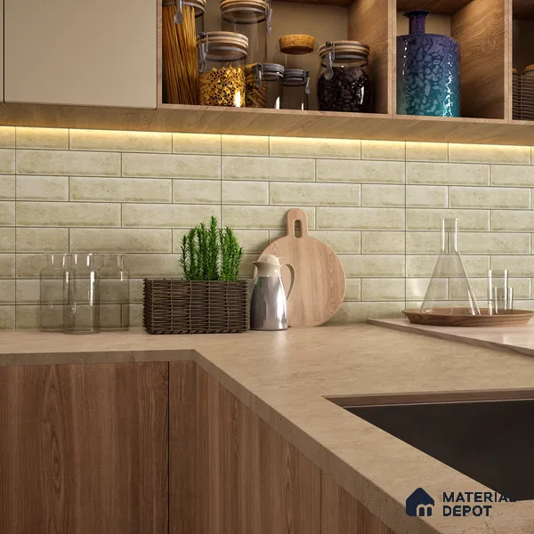 Faux Subway Wall Tile TL 04685 F Brick Solara Latte Beige 2 ft x 1 ft Ceramic Glossy Finish - 9 mm | Suitable For Kitchen, Bathroom Walls and Backsplashes | Please Expect a Slight Variation of Pattern