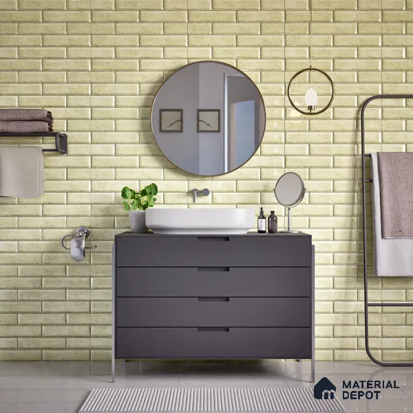 Faux Subway Wall Tile TL 04685 F Brick Solara Latte Beige 2 ft x 1 ft Ceramic Glossy Finish - 9 mm | Suitable For Kitchen, Bathroom Walls and Backsplashes | Please Expect a Slight Variation of Pattern