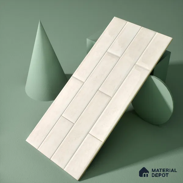 Faux Subway Wall Tile TL 04685 Brick Solara Winter White 2 ft x 1 ft Ceramic Glossy Finish - 9 mm | Suitable For Kitchen, Bathroom Walls and Backsplashes | Please Expect a Slight Variation of Pattern (Sample)