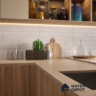 Faux Subway Wall Tile TL 04685 Brick Solara Winter White 2 ft x 1 ft Ceramic Glossy Finish - 9 mm | Suitable For Kitchen, Bathroom Walls and Backsplashes | Please Expect a Slight Variation of Pattern (Sample)