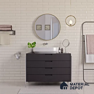 Faux Subway Wall Tile TL 04685 Brick Solara Winter White 2 ft x 1 ft Ceramic Glossy Finish - 9 mm | Suitable For Kitchen, Bathroom Walls and Backsplashes | Please Expect a Slight Variation of Pattern (Sample)