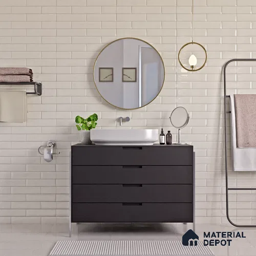 Faux Subway Wall Tile TL 04685 Brick Solara Winter White 2 ft x 1 ft Ceramic Glossy Finish - 9 mm | Suitable For Kitchen, Bathroom Walls and Backsplashes | Please Expect a Slight Variation of Pattern