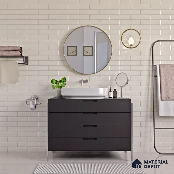 Faux Subway Wall Tile TL 04685 Brick Solara Winter White 2 ft x 1 ft Ceramic Glossy Finish - 9 mm | Suitable For Kitchen, Bathroom Walls and Backsplashes | Please Expect a Slight Variation of Pattern (Sample)