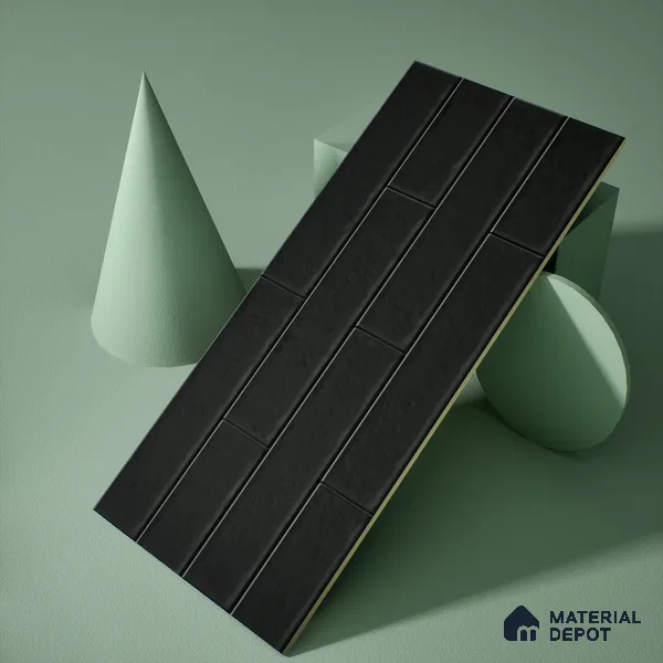 Faux Subway Wall Tile TL 04685 G Brick Solara Charcoal Black 2 ft x 1 ft Ceramic Matte Finish - 9 mm | Suitable For Kitchen, Bathroom Walls and Backsplashes | Please Expect a Slight Variation of Pattern (Sample)