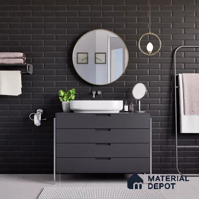 Faux Subway Wall Tile TL 04685 G Brick Solara Charcoal Black 2 ft x 1 ft Ceramic Matte Finish - 9 mm | Suitable For Kitchen, Bathroom Walls and Backsplashes | Please Expect a Slight Variation of Pattern (Sample)