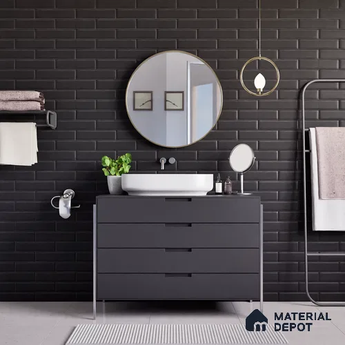 Faux Subway Wall Tile TL 04685 G Brick Solara Charcoal Black 2 ft x 1 ft Ceramic Matte Finish - 9 mm | Suitable For Kitchen, Bathroom Walls and Backsplashes | Please Expect a Slight Variation of Pattern