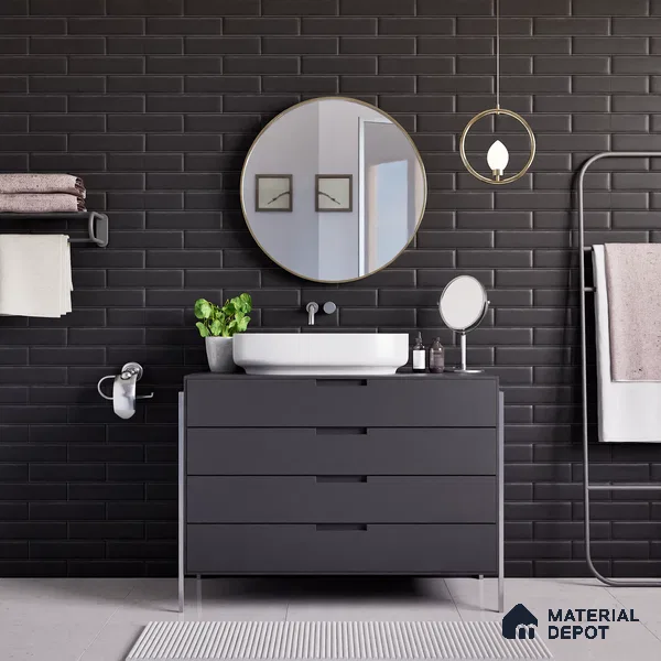 Faux Subway Wall Tile TL 04685 G Brick Solara Charcoal Black 2 ft x 1 ft Ceramic Matte Finish - 9 mm | Suitable For Kitchen, Bathroom Walls and Backsplashes | Please Expect a Slight Variation of Pattern (Sample)