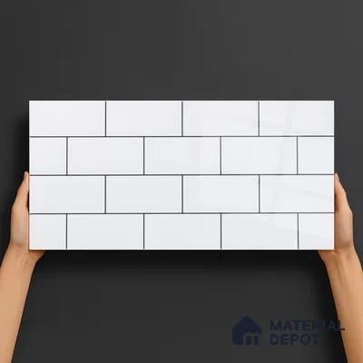 Faux Subway Wall Tile TL 04685 H Brick Solara Bright White 2 ft x 1 ft Ceramic Glossy Finish - 9 mm | Suitable For Kitchen, Bathroom Walls and Backsplashes | Please Expect a Slight Variation of Pattern (Sample)